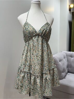 Floral Halter Sundress in Sage Green